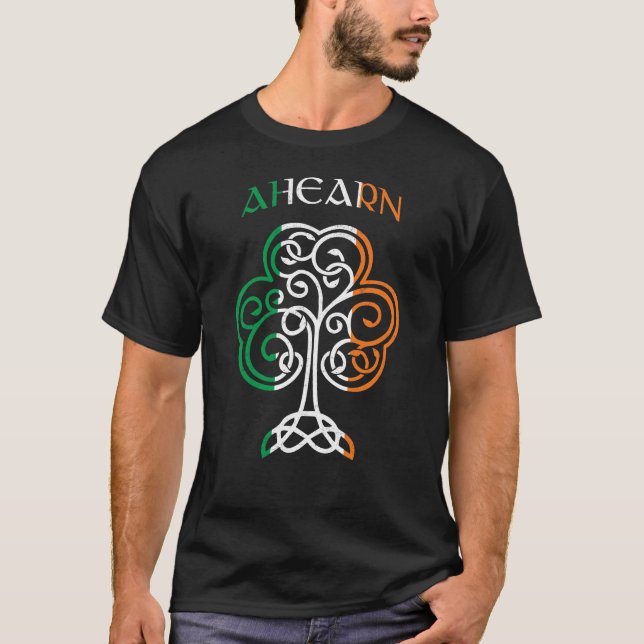 AHEARN Irish Name Shamrock Ireland Flag Family T-Shirt (Front)
