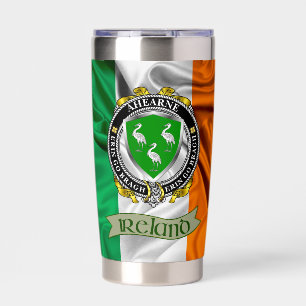 Ahearne/Aherne Irish Shield & Flag Personalized Insulated Tumbler