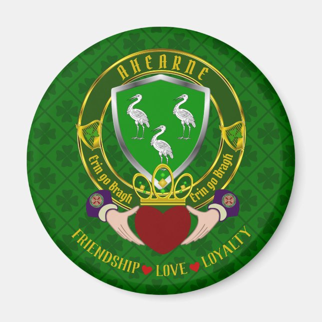 Ahearne Irish Shield & Claddagh Magnet (Front)