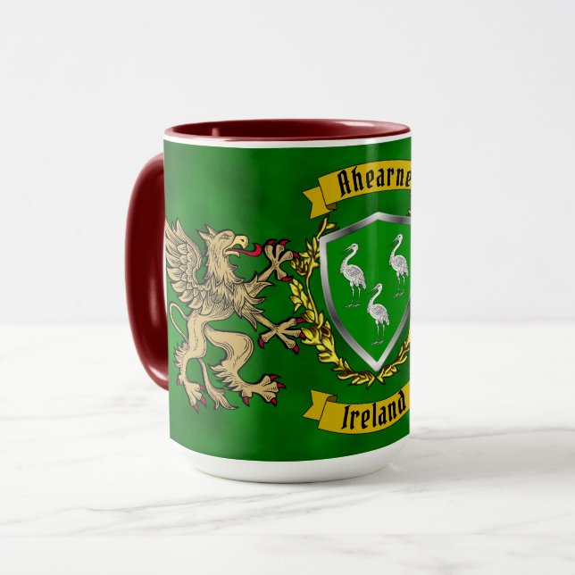 Ahearne Irish Shield & Griffins Personalized Mug (Front Left)