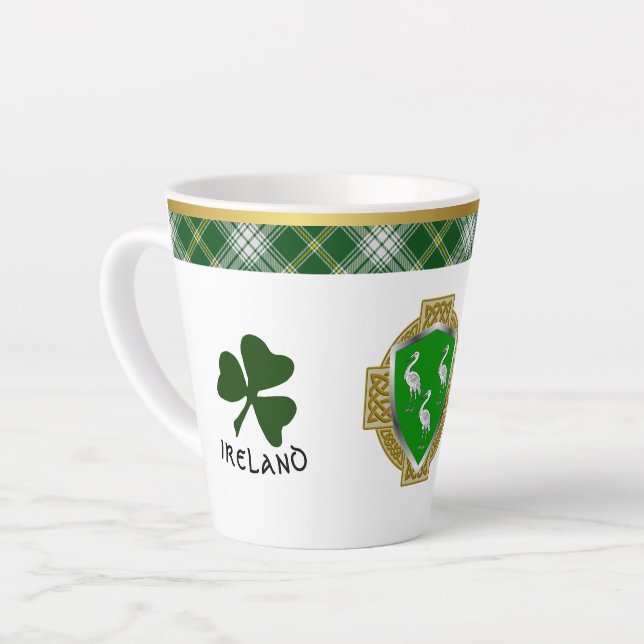 Ahearne Irish Shield & Tartan Personalized Latte Mug (Left Angle)
