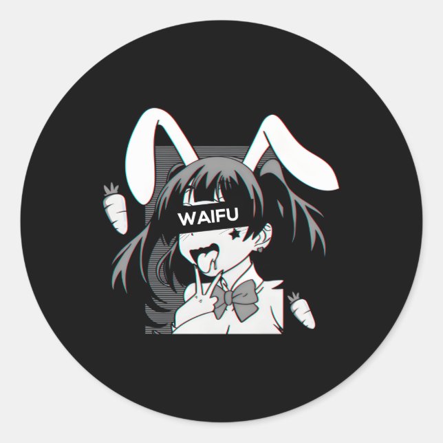 Ahegao Lewd Anime Face And Rabbit Cosplay Classic Round Sticker (Front)