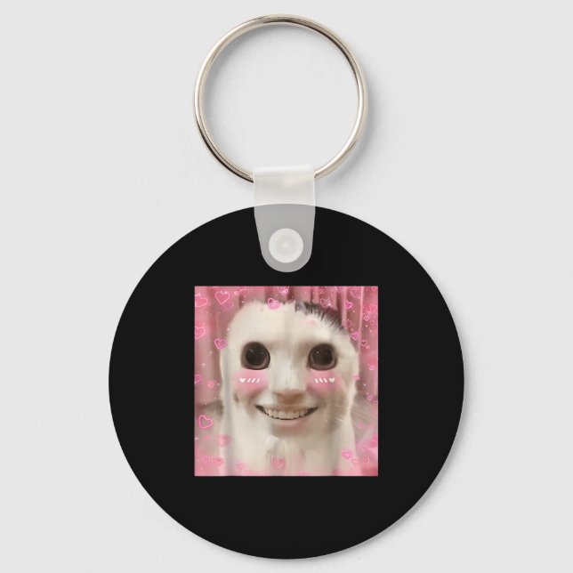 Ahh Cat Meme Dank Cursed Weirore Funny Dank Meme  Keychain (Front)
