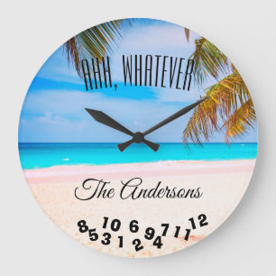 Ahh, Whatever Family Name and Beach - Large Clock