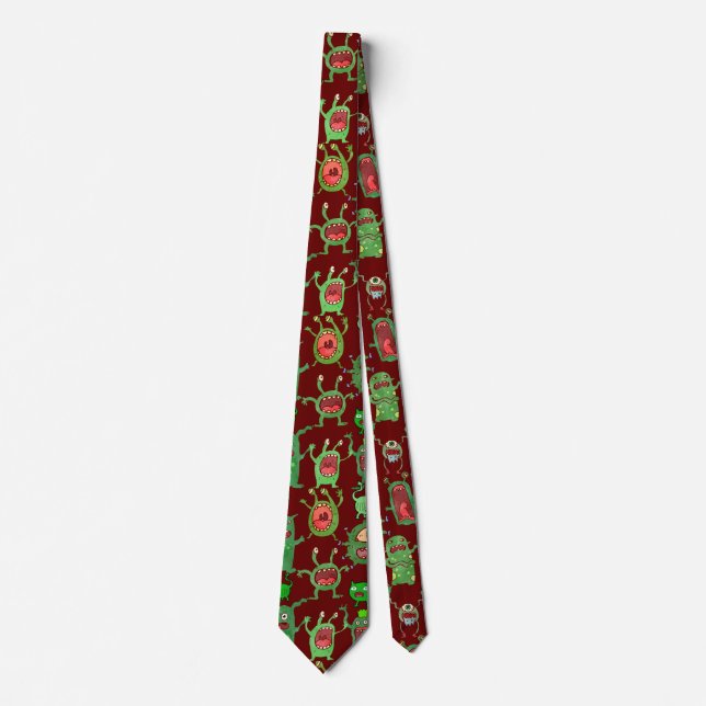 Ahhhhh pattern of Aliens x4 D Red BG Tie (Front)