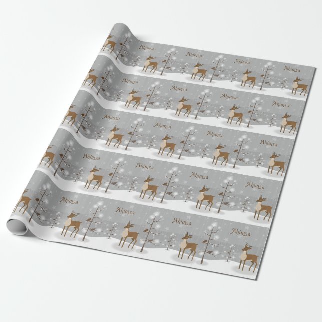 Ahimsa Reindeer Wrapping Paper (Unrolled)