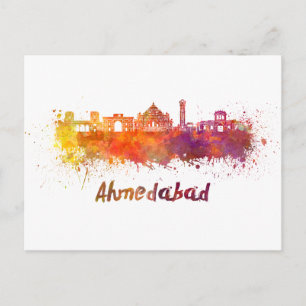 Ahmedabad skyline in watercolor postcard