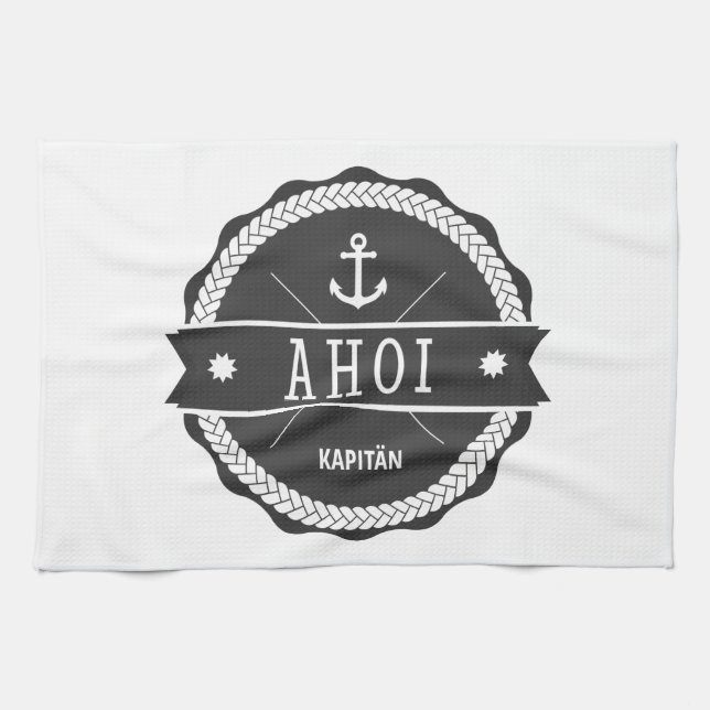 Ahoi Captain Badge with anchor Kitchen Towel (Horizontal)