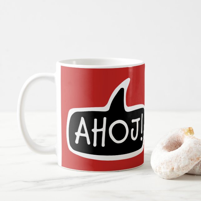 AHOJ! Czech Greeting, Hello Speech Bubble Coffee Mug (With Donut)