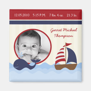 Ahoy 2"x2" Ahoy Nautical Whale BirthAnnonce Magnet