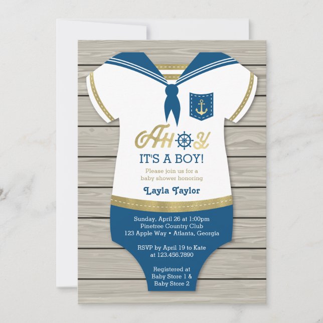 Ahoy Baby Shower Invitation, Sailor, Nautical Invitation (Front)