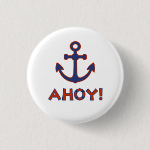 AHOY! Buoy + Anchor Design Red+Blue 1 Inch Round Button