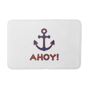 AHOY! Buoy + Anchor Design Red+Blue Bath Mat