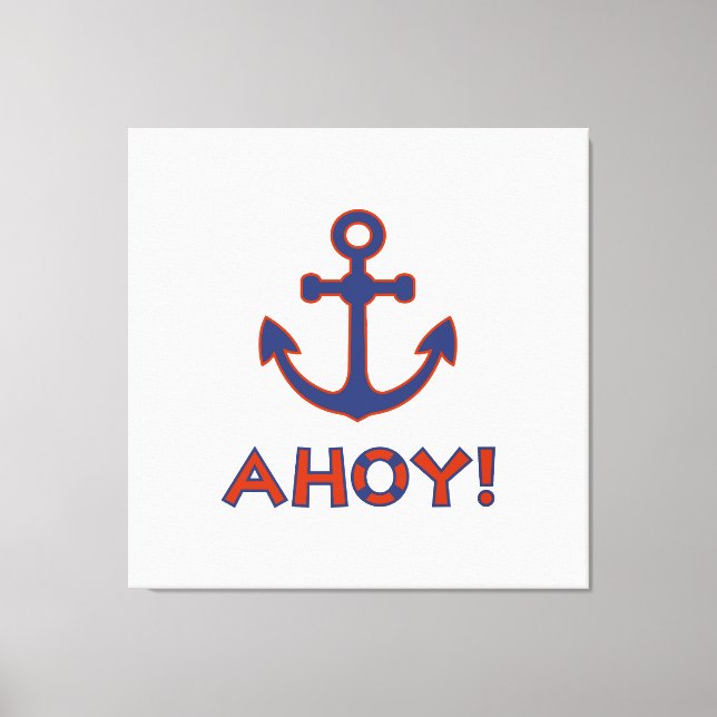 AHOY! Buoy + Anchor Design Red+Blue Canvas Print (Front)