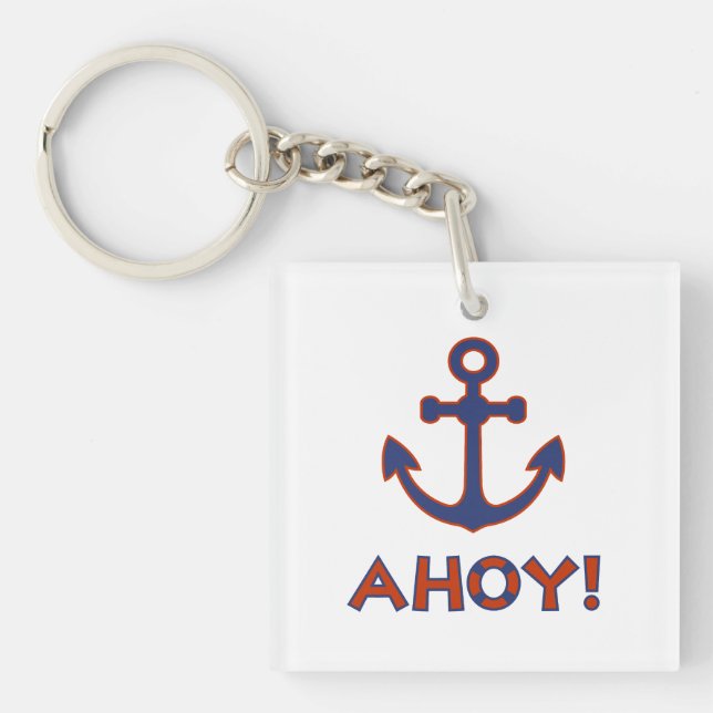 AHOY! Buoy + Anchor Design Red+Blue Keychain (Front)