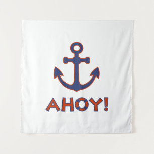 AHOY! Buoy + Anchor Design Red+Blue Tapestry