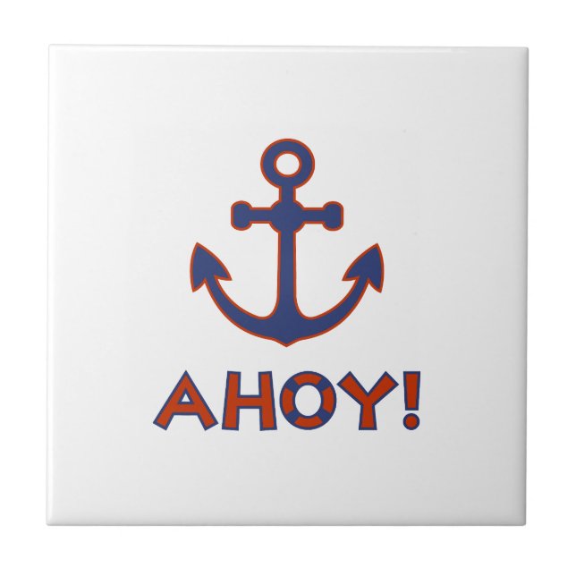 AHOY! Buoy + Anchor Design Red+Blue Tile (Front)