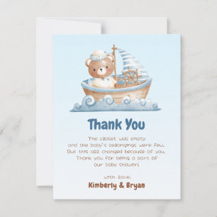 Ahoy C'Est Un Baby shower Garçon Merci Cartes Ours