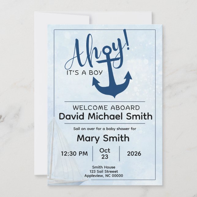 Ahoy C'est un garçon Invitation Baby shower (Devant)