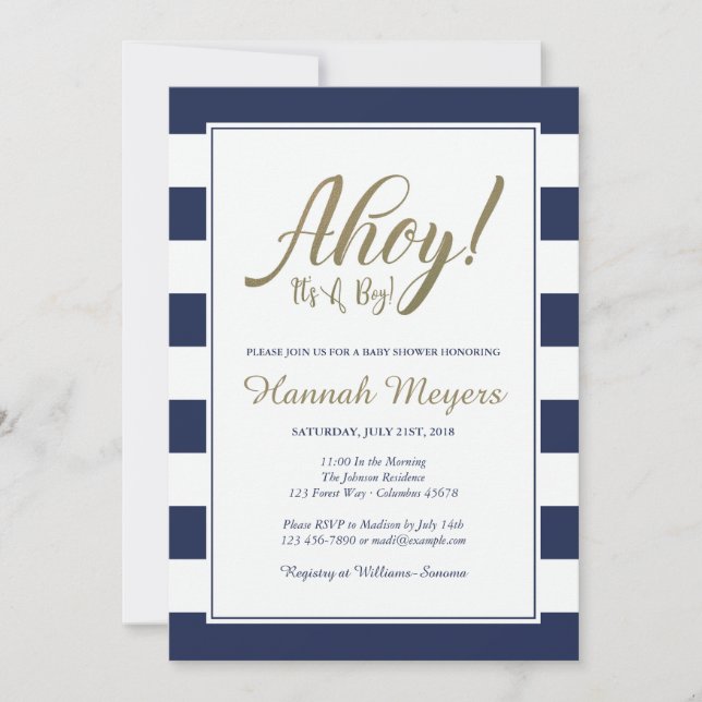Ahoy ! C'est un garçon ! Invitation Baby shower na (Devant)