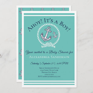 Ahoy c'est un garçon ! Invitation Baby shower naut