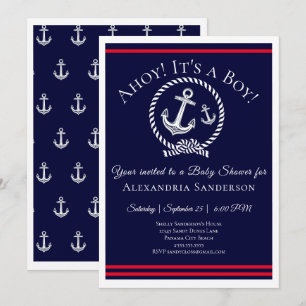 Ahoy c'est un garçon ! Invitation Baby shower naut