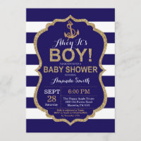 Ahoy c'est un garçon ! Invitation Baby shower naut
