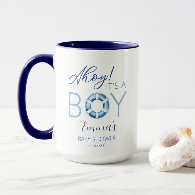 Ahoy C'est un garçon Mug de Baby shower nautique (Avec donut)