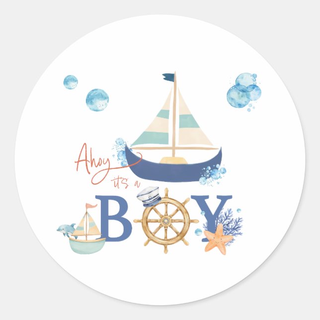 Ahoy C'est un garçon Stickers Baby shower nautique (Devant)