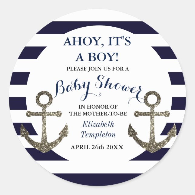 Ahoy C'est un garçon Stickers Baby shower nautique (Devant)