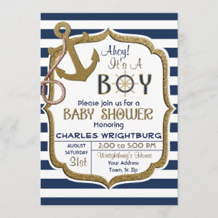 Ahoy C'est un garçon Thème Nautique Invitation Béb