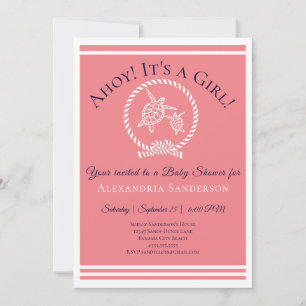 Ahoy c'est une fille ! Invitation Baby shower naut