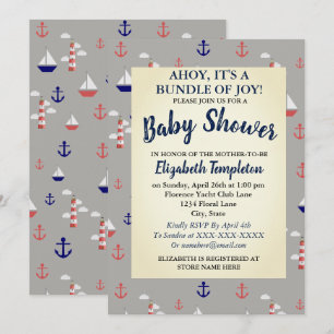 Ahoy Cute Baby shower nautique Invitation