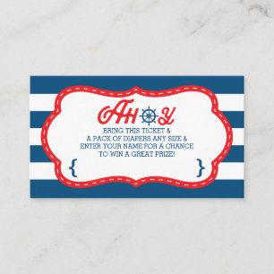 Ahoy Diaper Raffle Ticket, Nautical, Blue, Red Enclosure Card