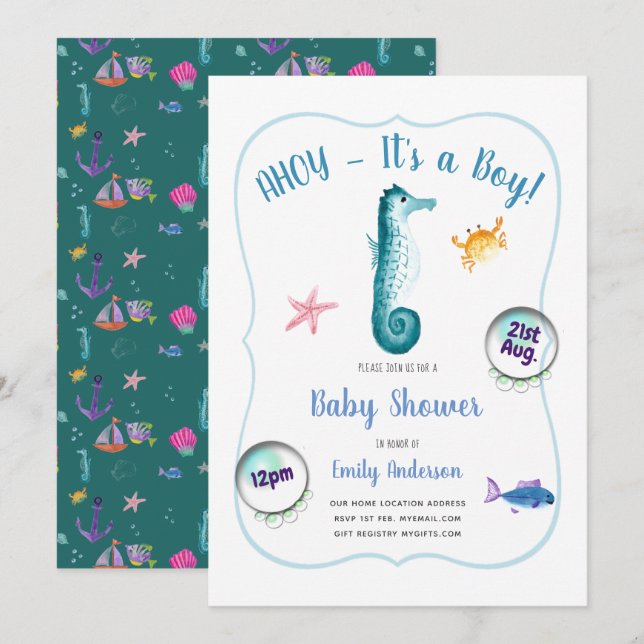 AHOY est un bébé garçon douche Invitations Ocean S (Devant / Derrière)