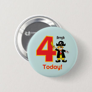 Ahoy Four Today Cute Pirate Boy 4th Birthday 2 Inch Round Button