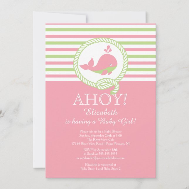 Ahoy ! Invitation Baby shower des filles de balein (Devant)