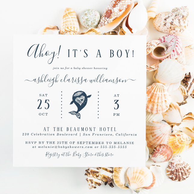 Ahoy ! Invitation de Baby shower Carré de baleine  (Créateur téléchargé)