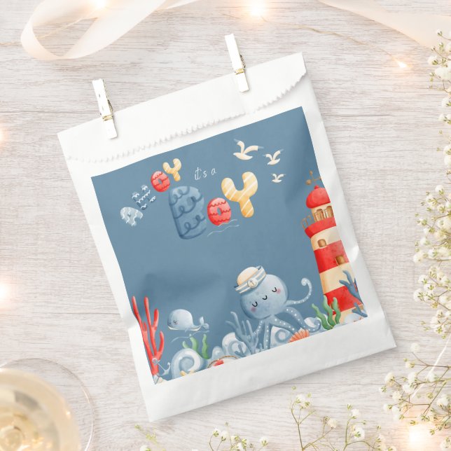 Ahoy It’s a Boy Blue Nautical Baby Shower Favour Bag (Clipped)