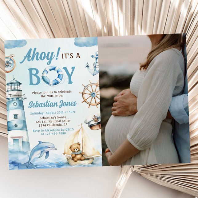Ahoy It’s a Boy Nautical Baby Shower Photo Invitation (Creator Uploaded)