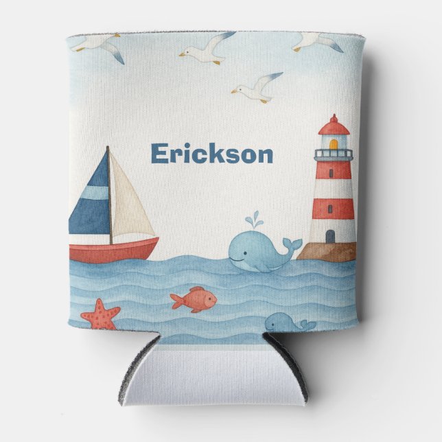 Ahoy It’s a Boy Nautical Can Cooler (Front)