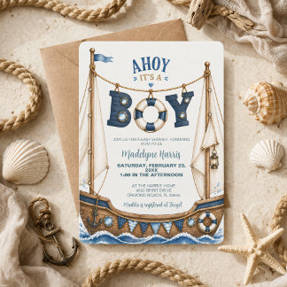 Ahoy It’s a Boy Nautical Sailboat Baby Shower Invitation
