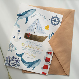 Ahoy It’s a Boy Nautical Sailboat Baby Shower Invitation