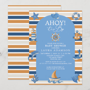 Ahoy It’s a Boy Nautical Sailor Ocean Baby Shower Invitation