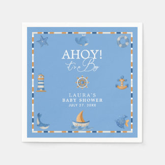 Ahoy It’s a Boy Nautical Sailor Ocean Baby Shower Napkin