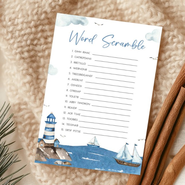 Ahoy It’s A Boy Nautical Word Scramble Game (Blue Boy Baby Shower Word Scramble Game)
