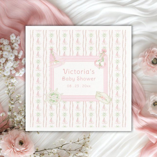 Ahoy It’s A Girl Nautical Pink  Napkin (Creator Uploaded)