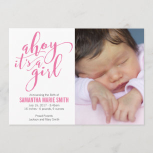 Ahoy It’s a Girl Nautical Theme Birth Announcement