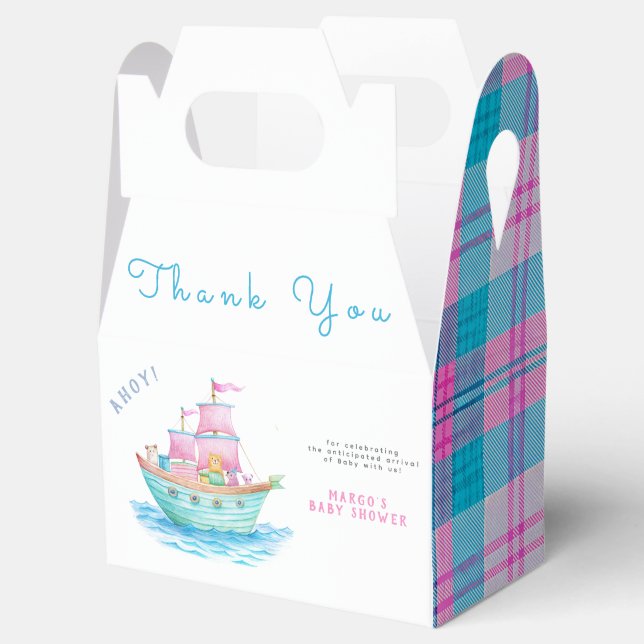 Ahoy It's A Baby Ship Animals Sailboat Baby Shower Favor Box (Opened)