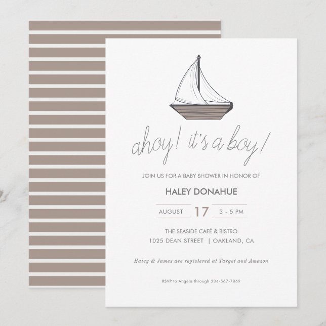 Ahoy! It's a Boy! Baby Sailboat  Invitation (Front/Back)
